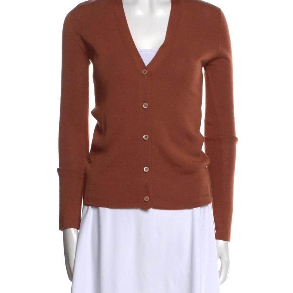 Prada Cashmere Cardigan Orange V Neck Button Front Size 42 S - Picture 2 of 7